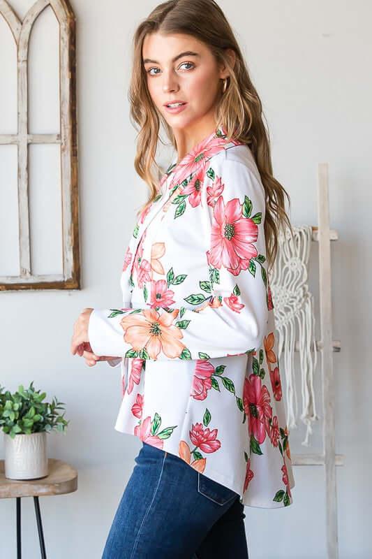 Heimish Full Size Multi Color Floral Blazers with Tunic Plus Size - Clothes For Her Online Store