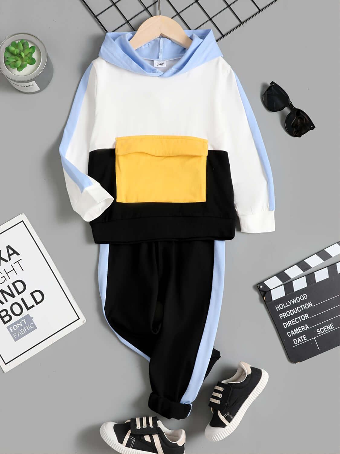 Children's Color Block Hoodie and Pants Set - Clothes For Her Online Store