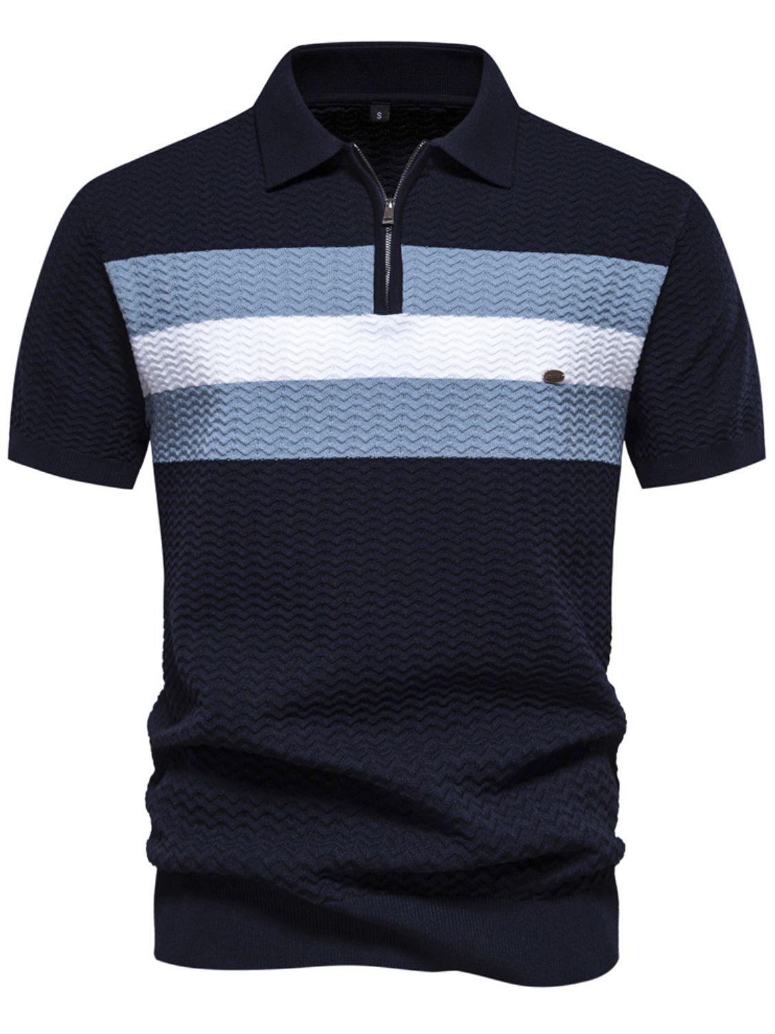 Men's Collared Neck Striped Texture Knit Polo - Clothes For Her Online Store