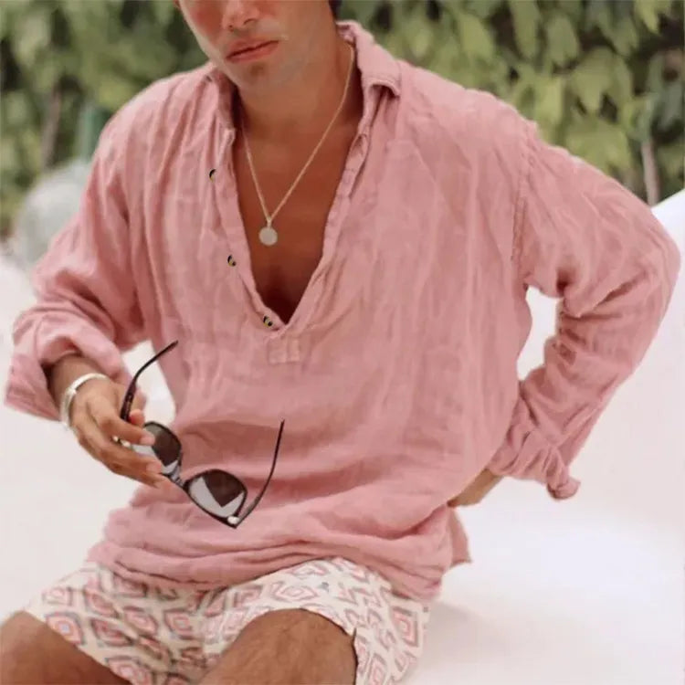 Men's Full Size Casual Linen Long Sleeve Top Plus Size