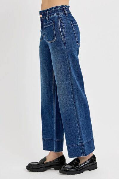 RISEN Elastic Band Wide Leg Jeans - Clothes For Her Online Store
