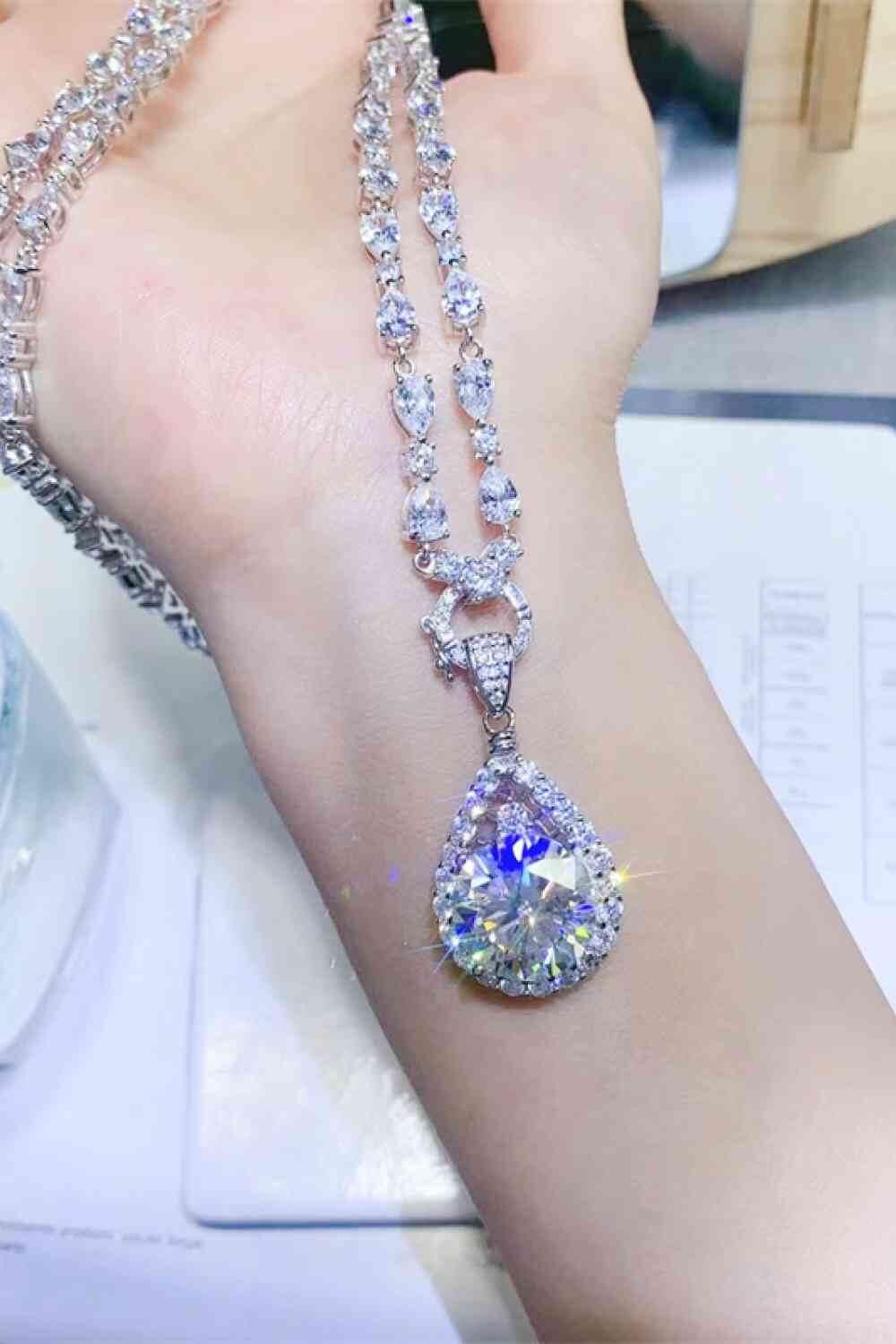 10 Carat Moissanite Teardrop Pendant Platinum-Plated Necklace - Clothes For Her Online Store