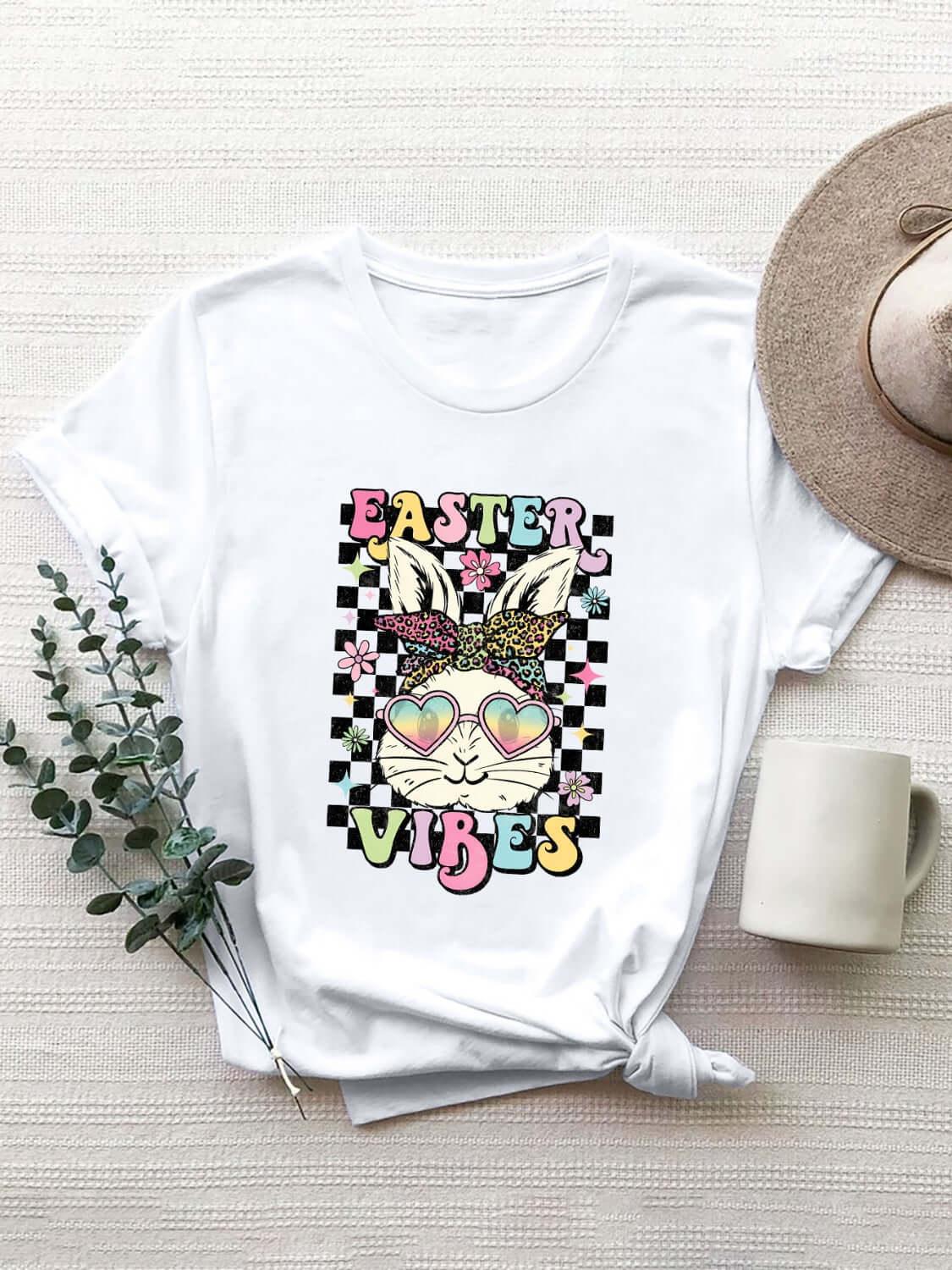 EASTER VIBES Round Neck Short Sleeve T-Shirt - Clothes For Her Online Store