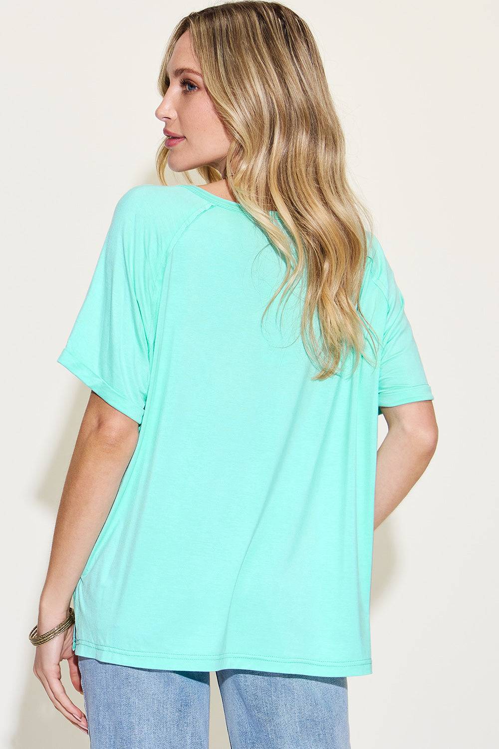 Basic Bae Full Size Bamboo Slit V-Neck Short Sleeve T-Shirt - Clothes For Her Online Store