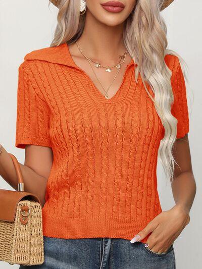 Cable Knit Short Sleeve Top - Clothes For Her Online Store
