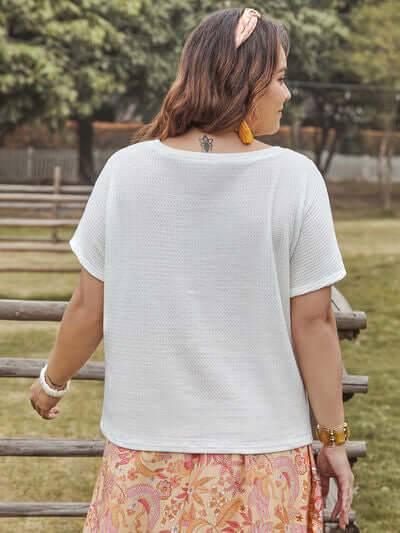 Plus Size Lace Detail Round Neck Short Sleeve Top - Clothes For Her Online Store
