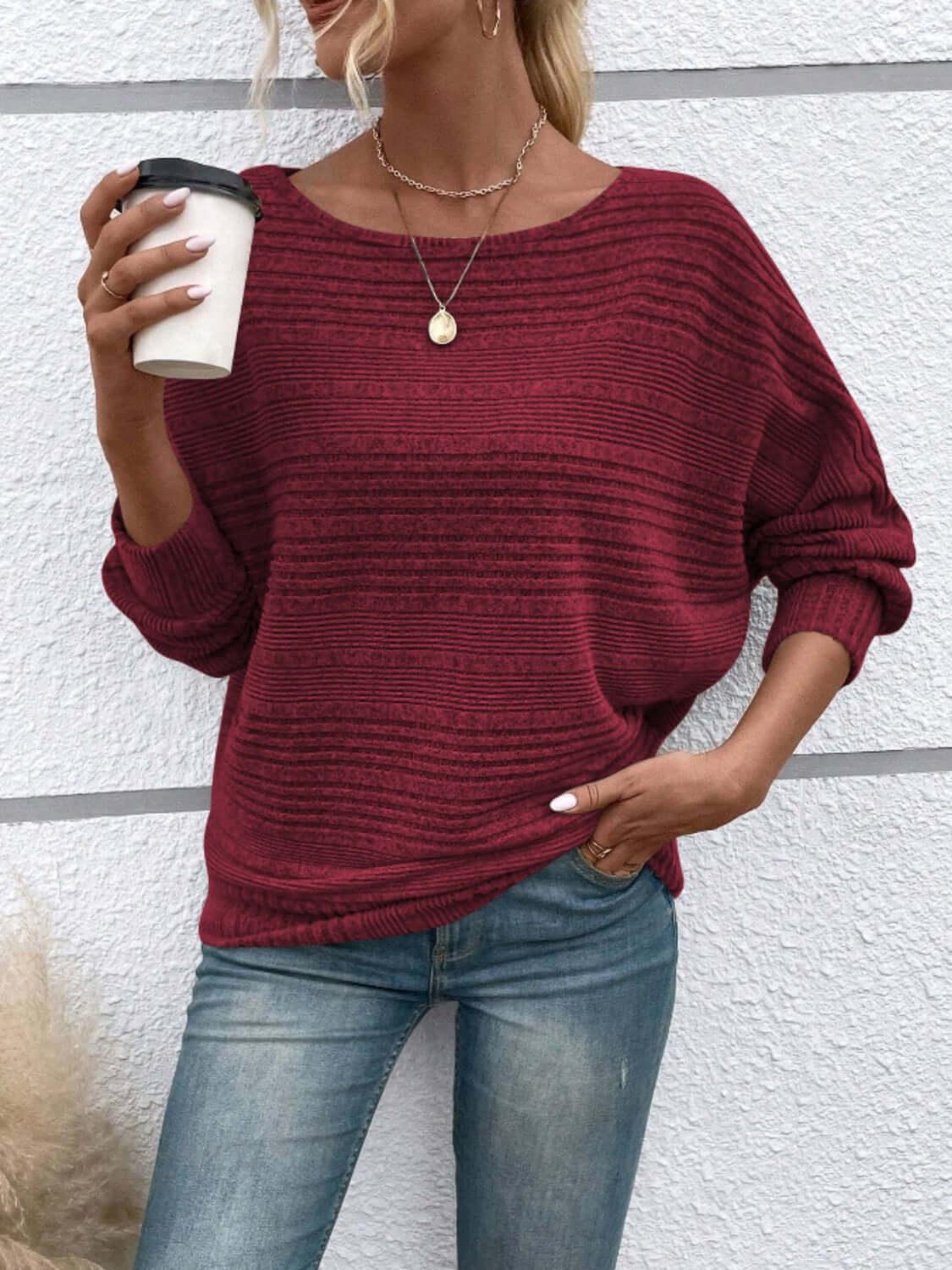 Full Size Round Neck Long Sleeve Top - Clothes For Her Online Store