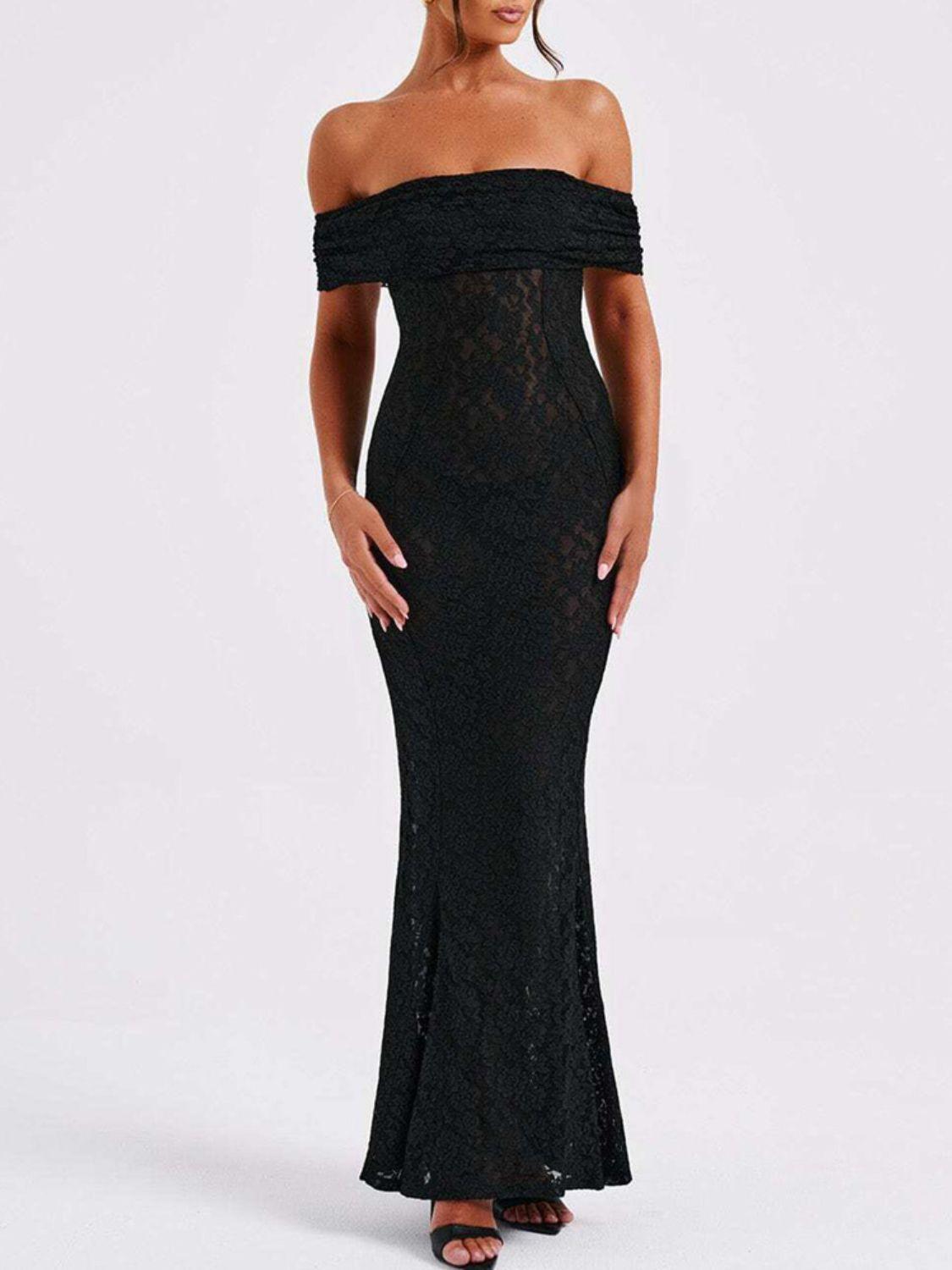 Devine Backless Lace Off-Shoulder Maxi Dress - Clothes For Her Online Store