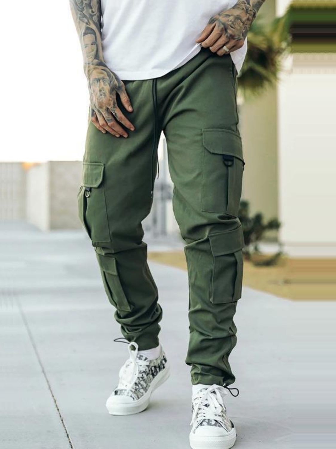 Men's Drawstring Pants with Cargo Pockets