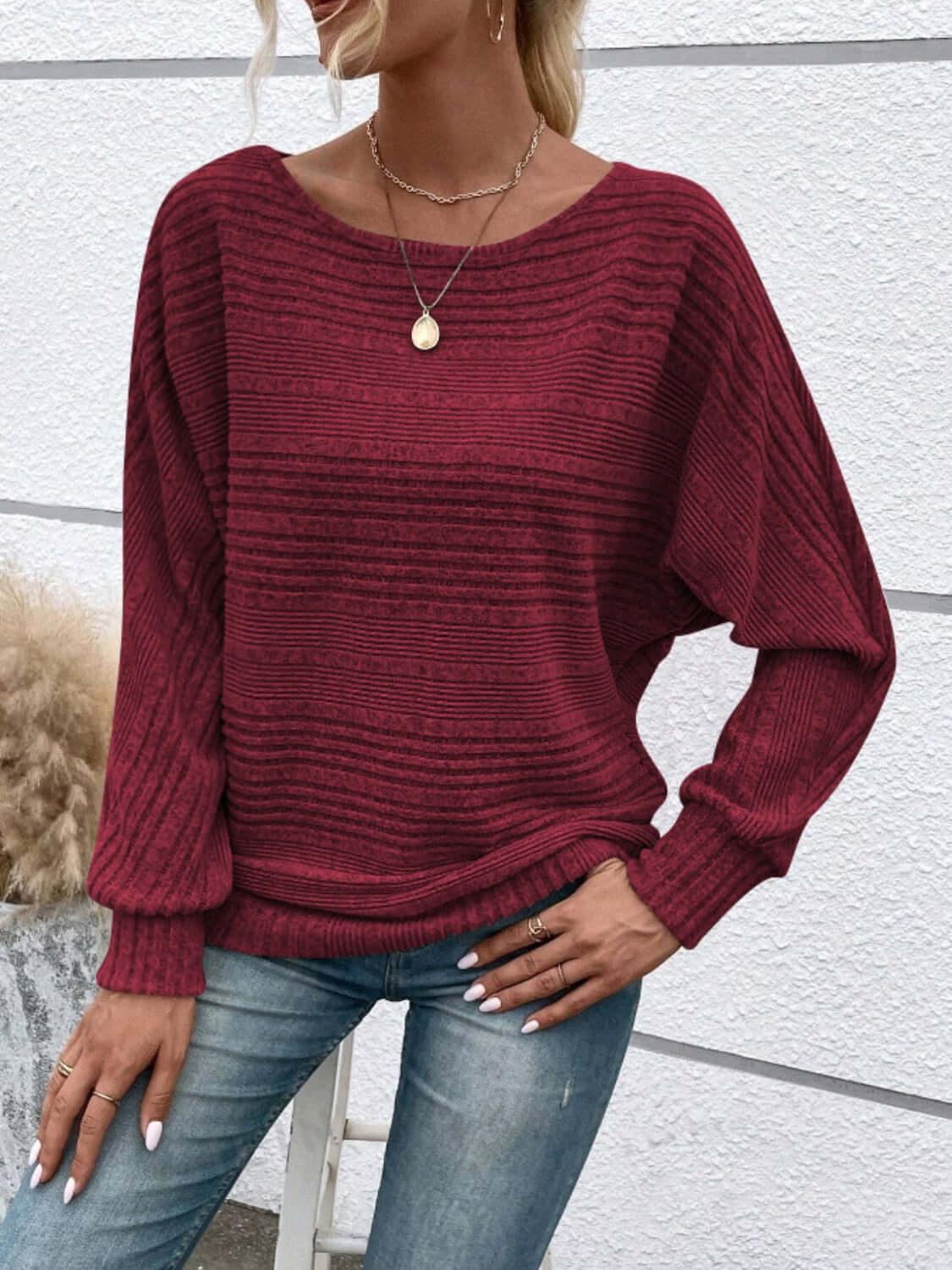 Full Size Round Neck Long Sleeve Top - Clothes For Her Online Store