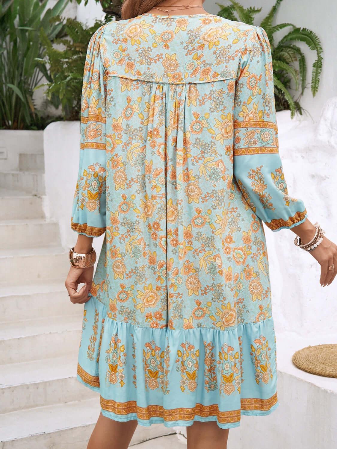 Devine Tassel Floral Tie Neck Mini Dress - Clothes For Her Online Store