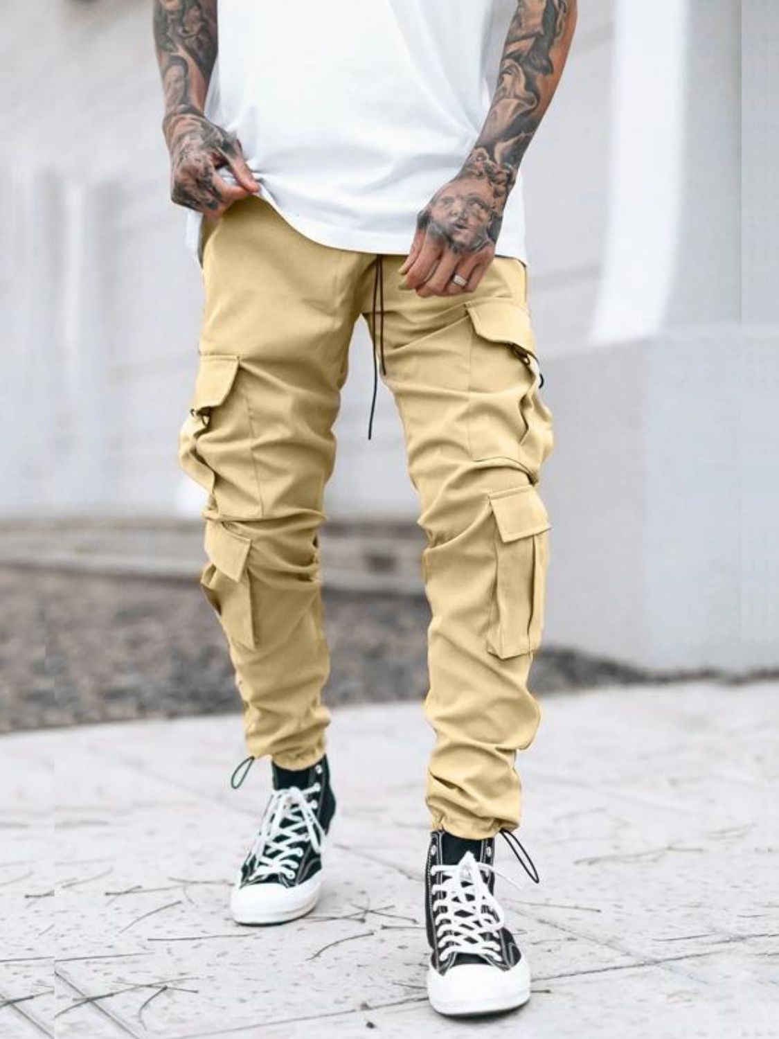 Men's Drawstring Pants with Cargo Pockets