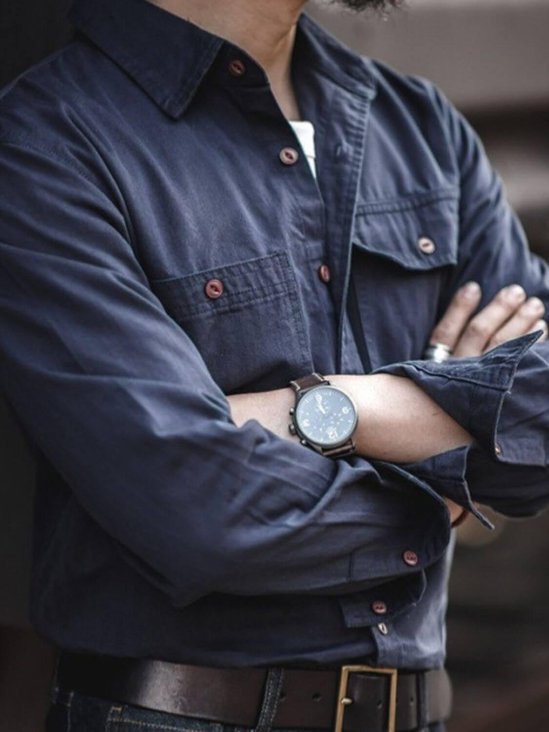 Men's Button Down Long Sleeve Shirt with Chest Pockets - Clothes For Her Online Store