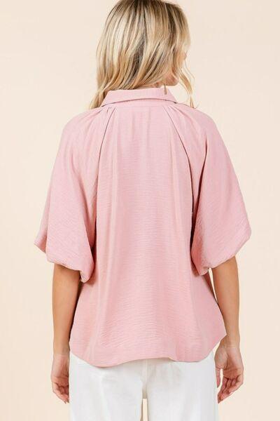 Mittoshop Airflow Short Bubble Sleeve Button Down Shirt - Clothes For Her Online Store