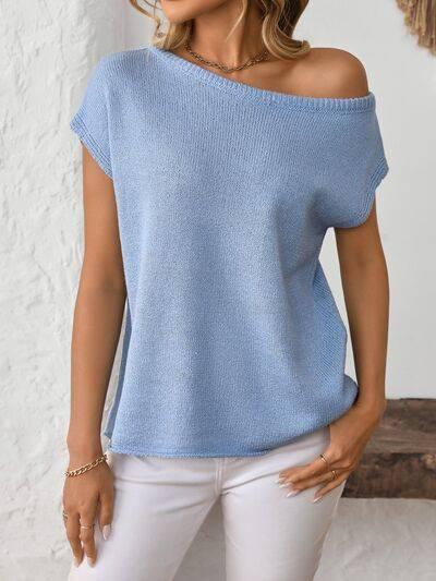 Mandy Boat Neck Short Sleeve Knit Top - Clothes For Her Online Store