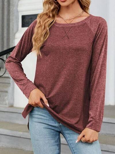 Round Neck Long Sleeve T-Shirt - Clothes For Her Online Store