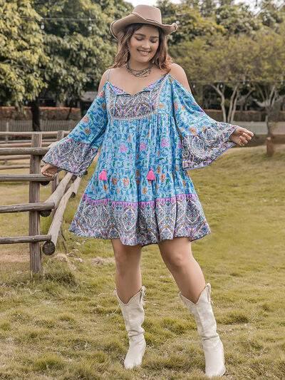 Plus Size Printed Long Sleeve Mini Dress - Clothes For Her Online Store