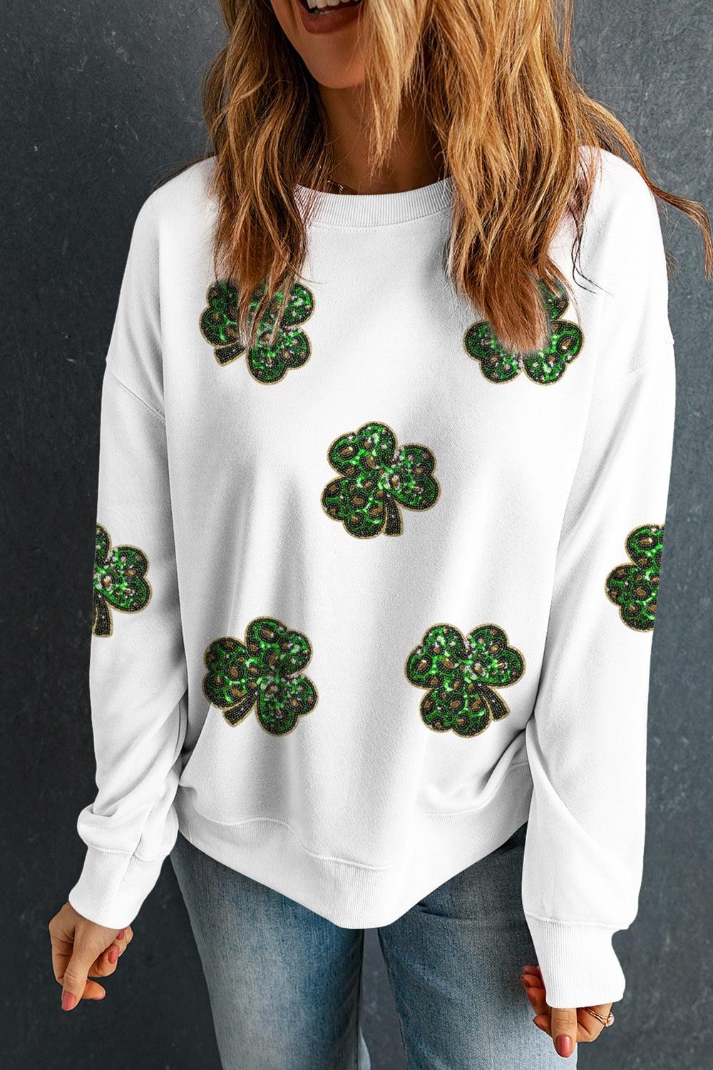 Sequin Lucky Clover Long Sleeve Sweatshirt - Clothes For Her Online Store