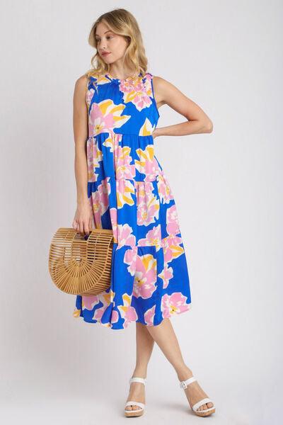 Umgee Full Size Floral Tiered Midi Tank Dress Plus Size - Clothes For Her Online Store