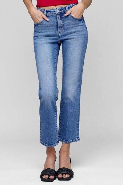 RISEN Full Size Tummy Control High Rise Crop Straight Jeans Plus Size - Clothes For Her Online Store