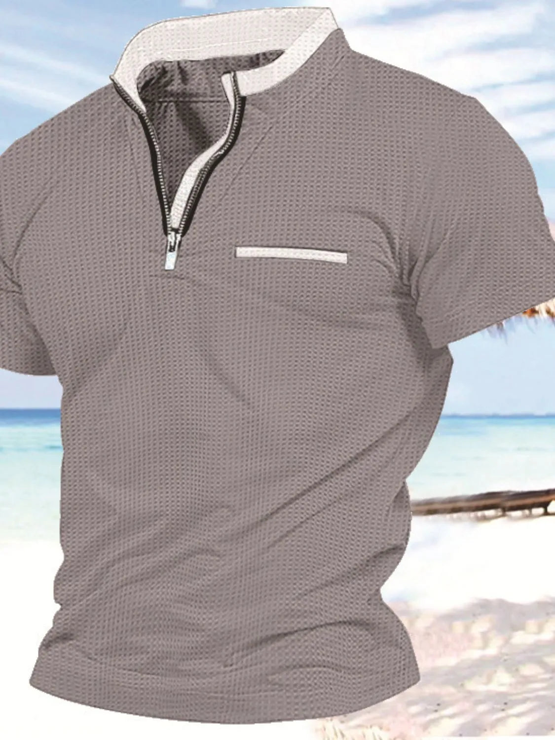 Men's Full Size Zip Collar Short Sleeve Polo Plus Size