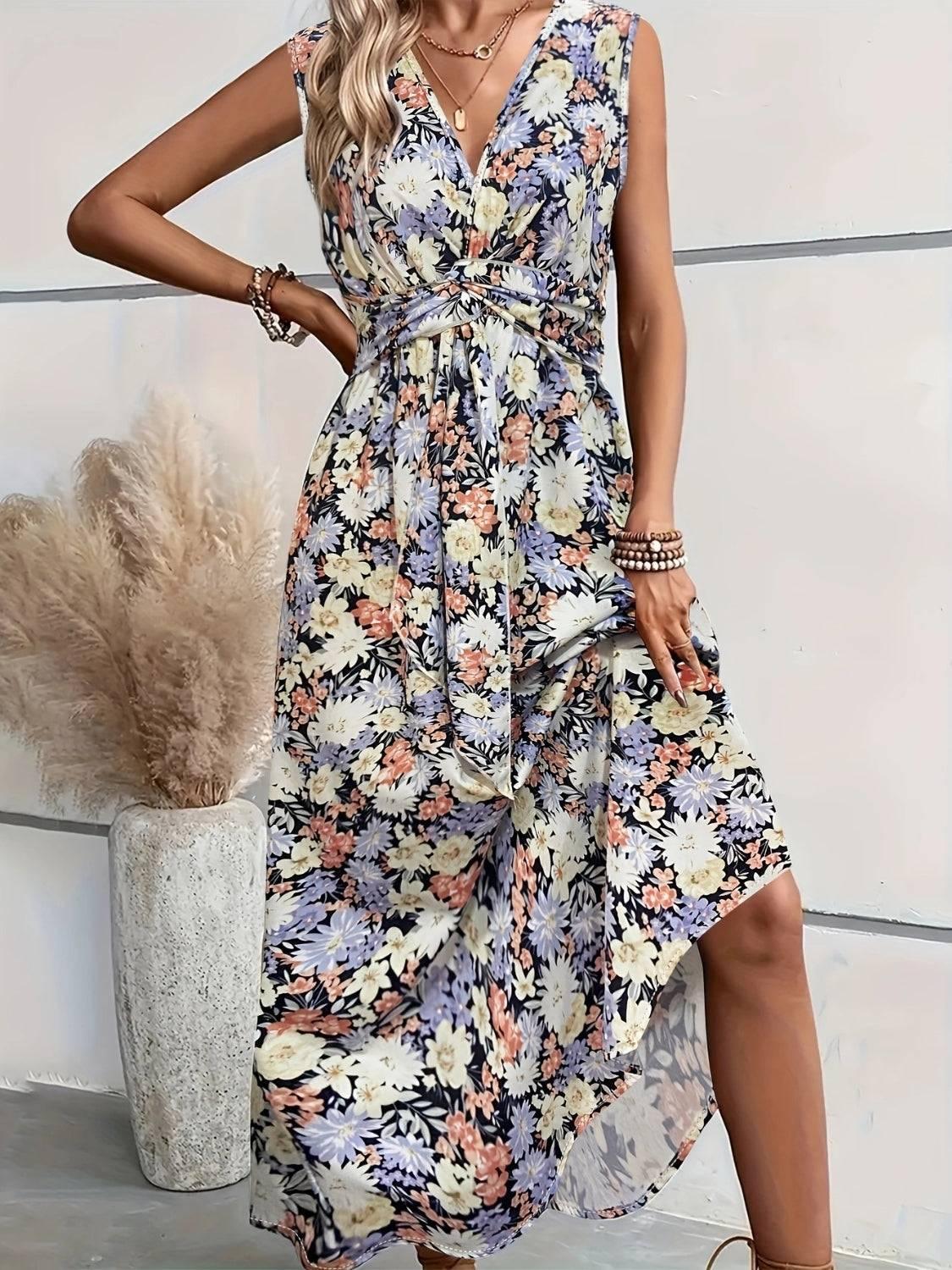 Floral Sleeveless Midi Dress - Clothes For Her Online Store
