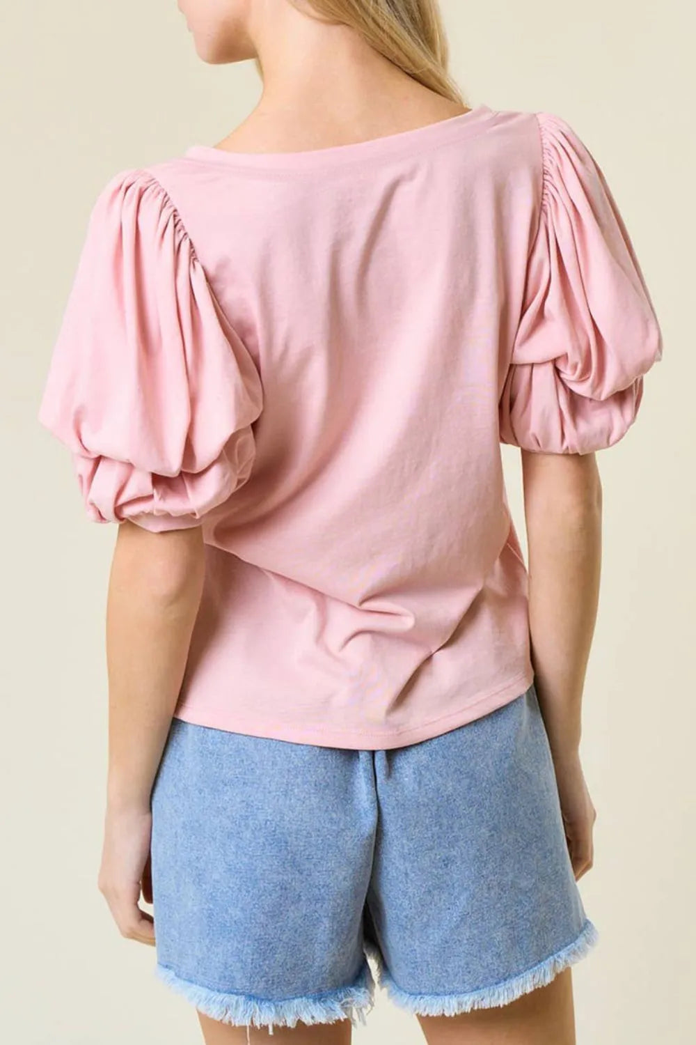 Round Neck Bubble Sleeve Top