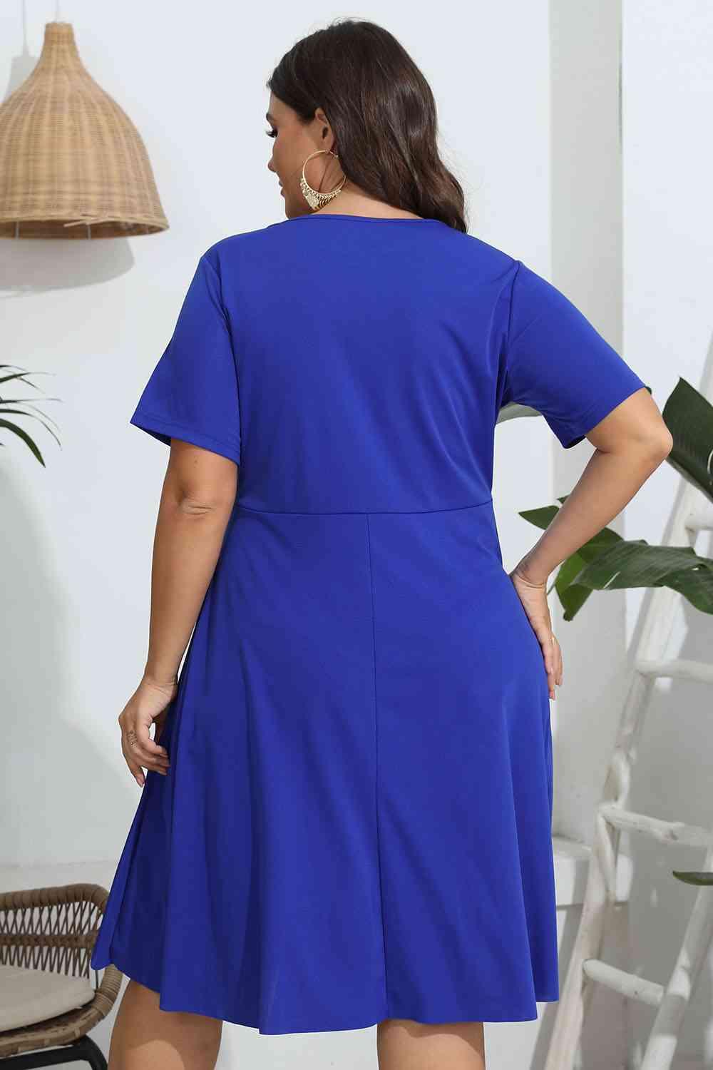 Plus Size Round Neck Openwork Dress - Clothes For Her Online Store
