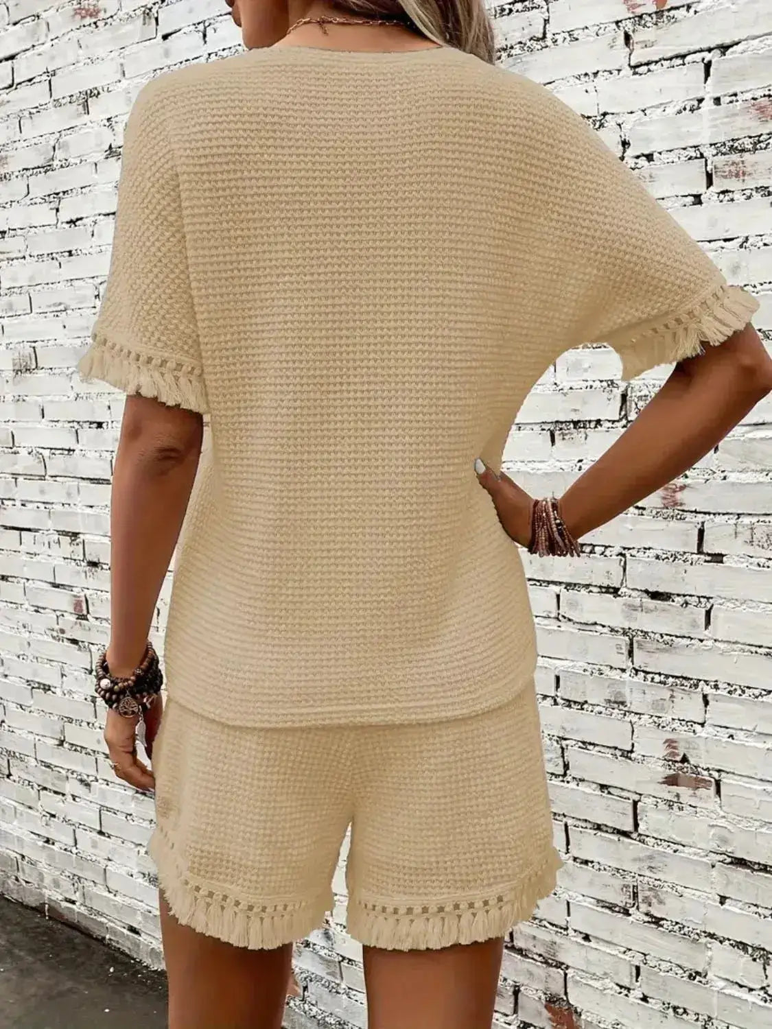 Tassel Round Neck Top and Shorts Set - Clothes For Her Online Store