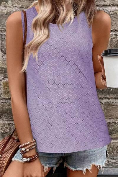Florira Eyelet Round Neck Tank - Clothes For Her Online Store