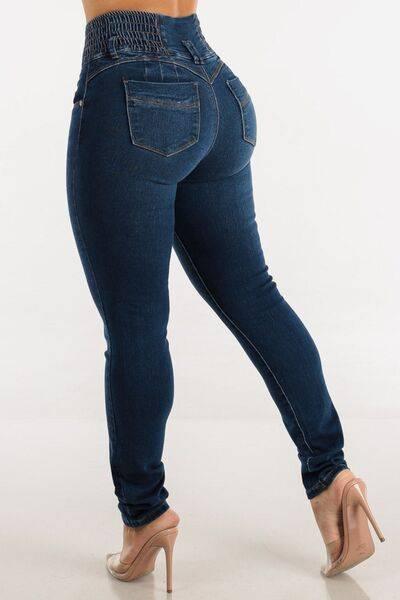 High Waist Buttoned Skinny Hip Lifting Jeans - Clothes For Her Online Store