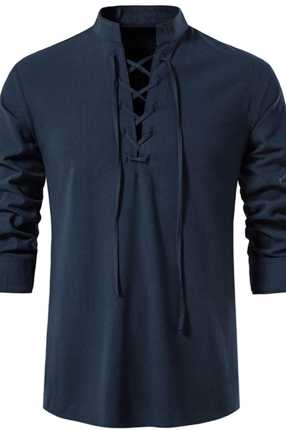 Men's Lace Up Long Sleeve Blouse - Clothes For Her Online Store