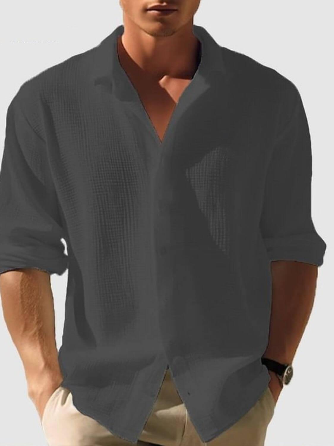 Men's Full Size Collared Neck Button Down Long Sleeve Shirt Plus Size - Clothes For Her Online Store