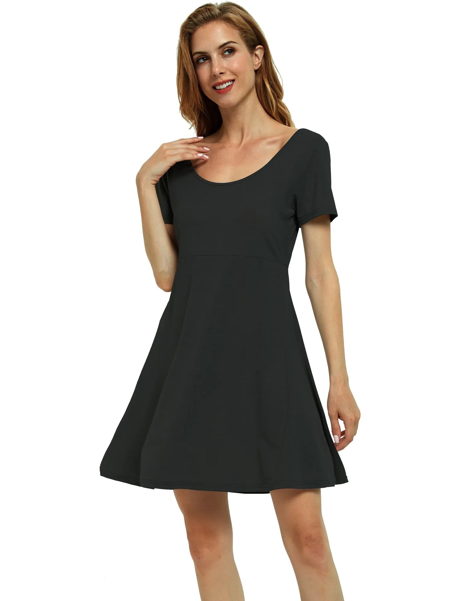 Round Neck Short Sleeve Flared Summer Dress