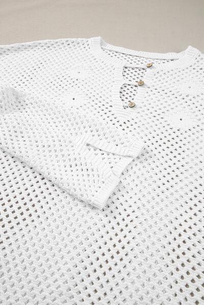 Hollow Out Long Sleeve Knit Cover Up - Clothes For Her Online Store