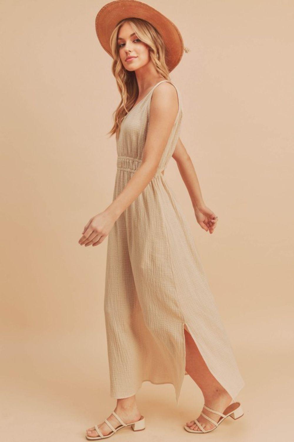 Aemi + Co Side Slit Round Neck Sleeveless Tank Dress - Clothes For Her Online Store