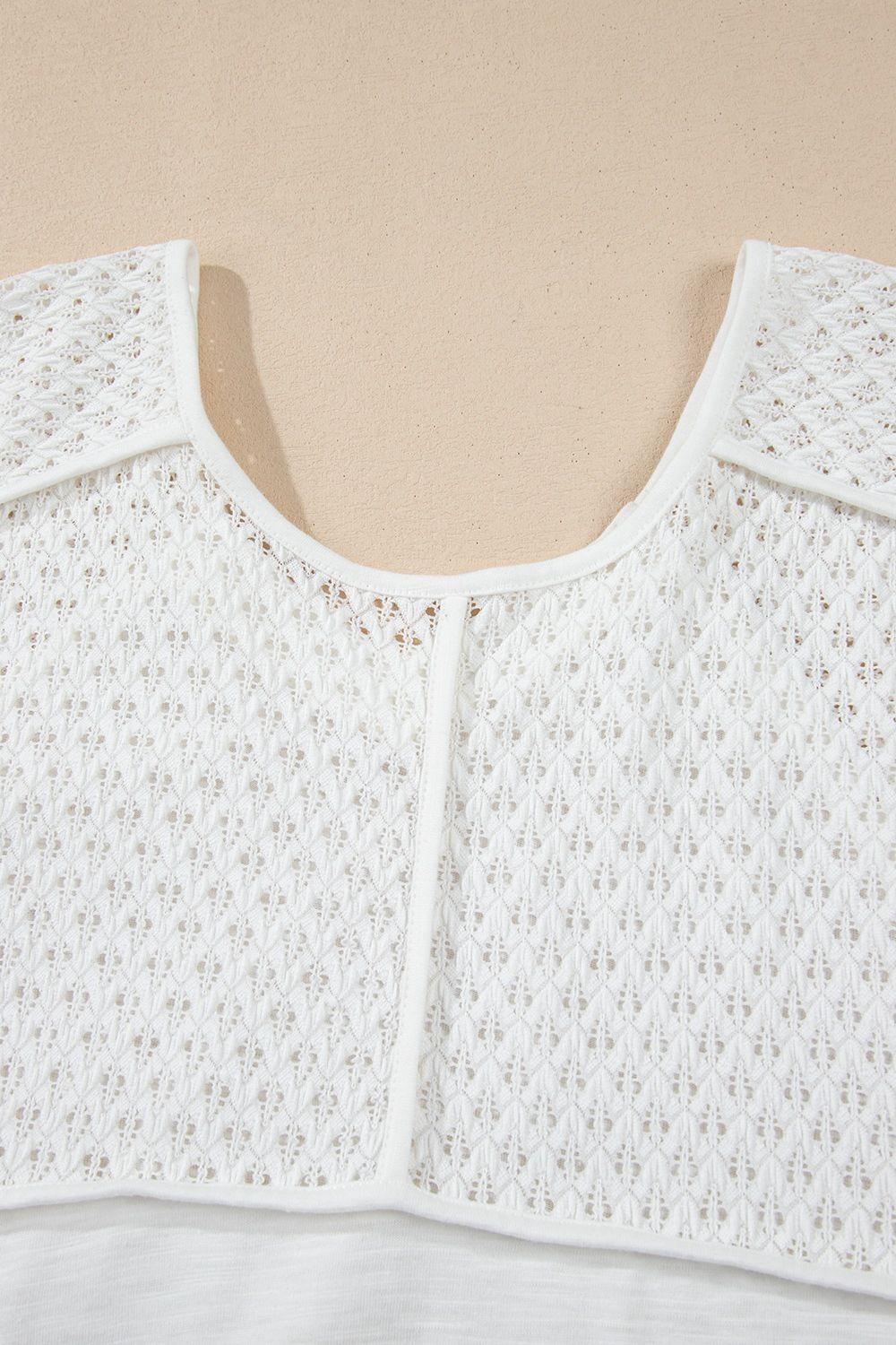 Openwork High Low Hem V Neck Oversized Top - Clothes For Her Online Store