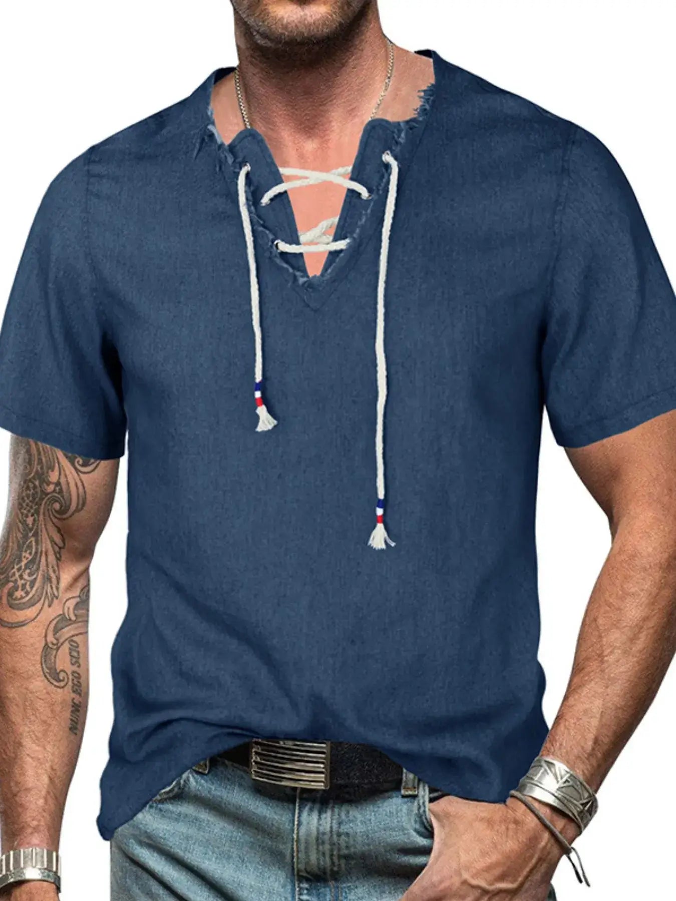 Men's Full Size Classic Raw Hem Short Sleeve Denim Top Plus Size