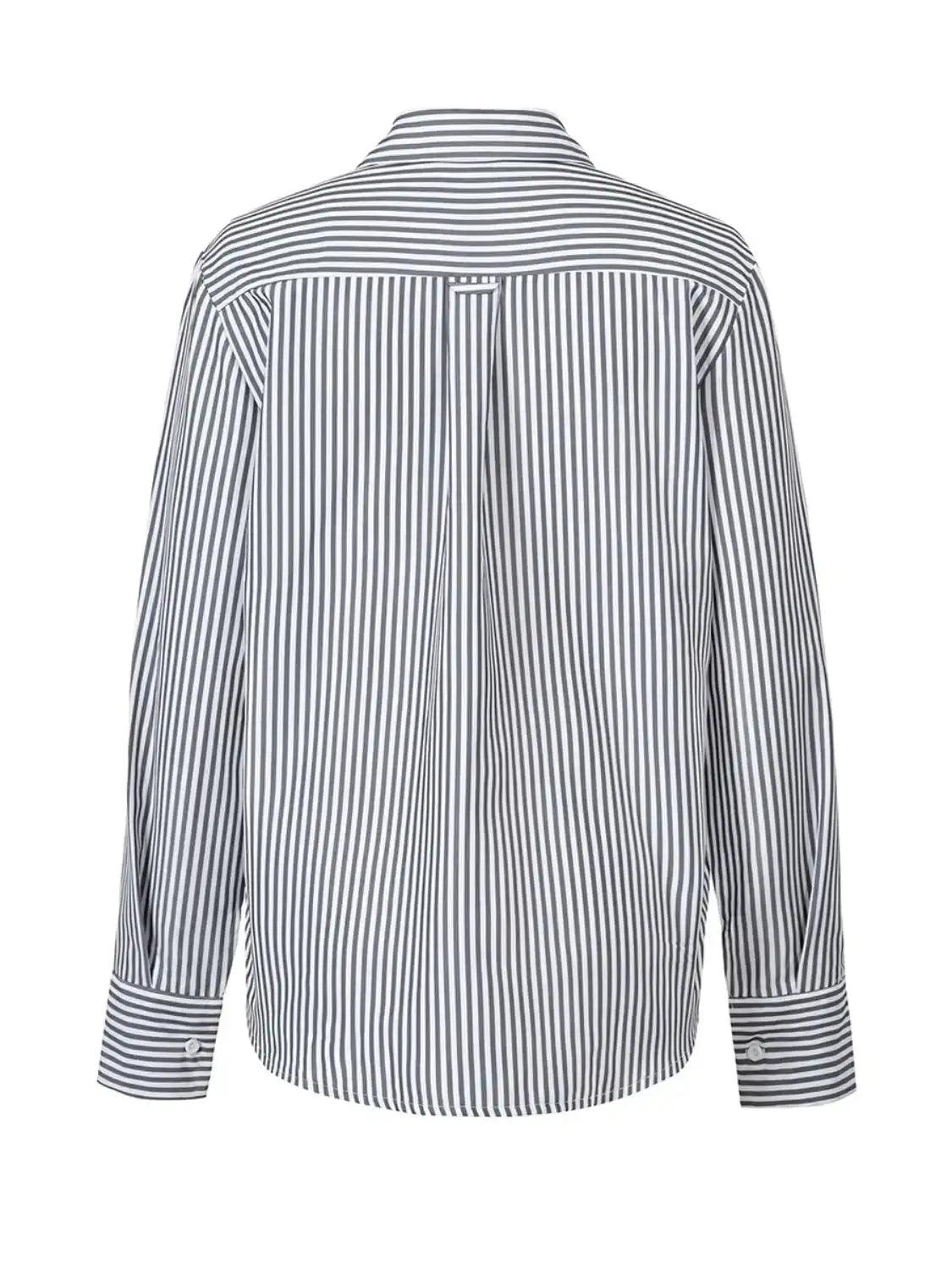 Devine Striped Collared Neck Long Sleeve Shirt - Clothes For Her Online Store