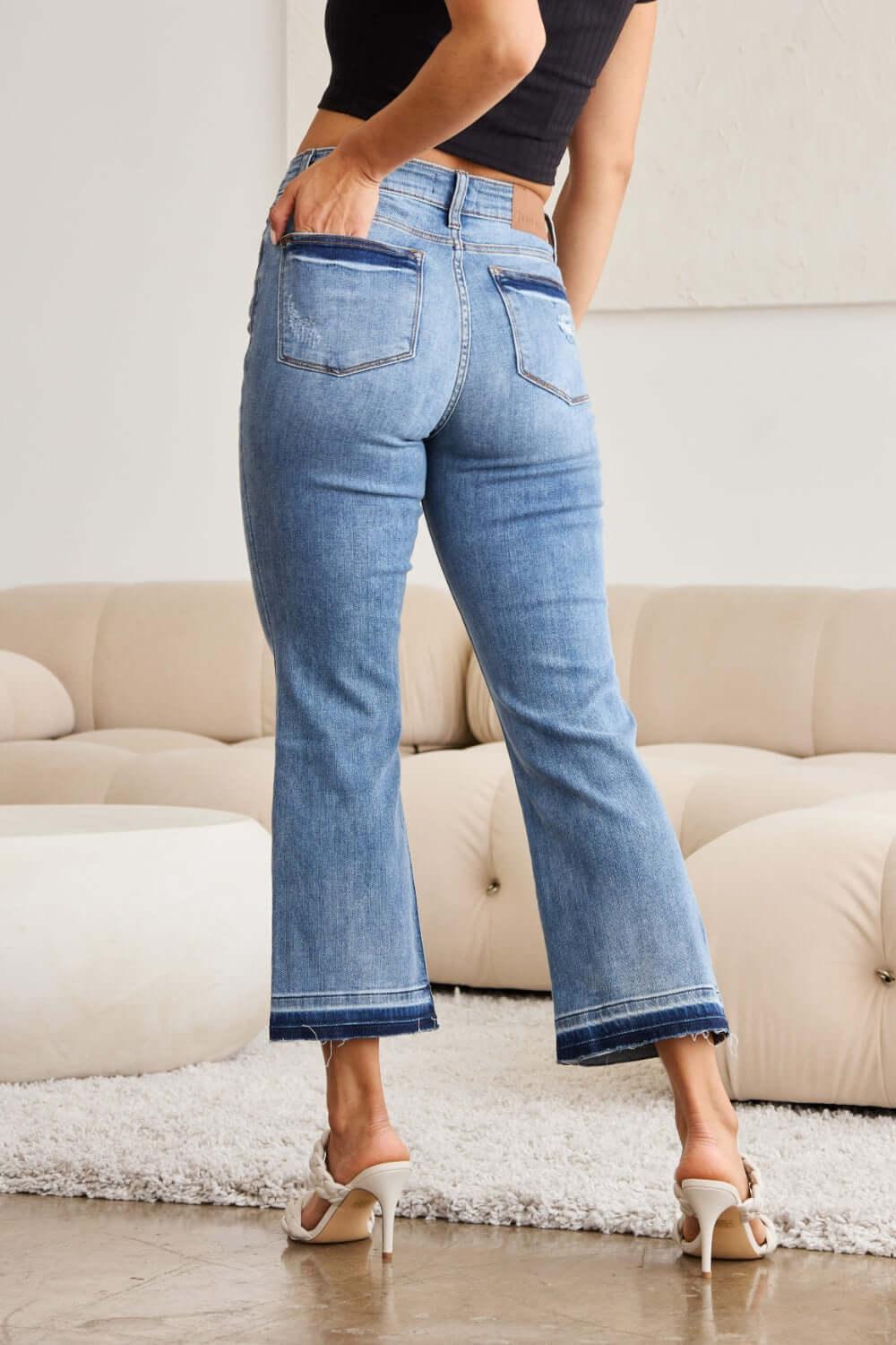 Judy Blue Full Size Release Hem Cropped Bootcut Jeans - Clothes For Her Online Store