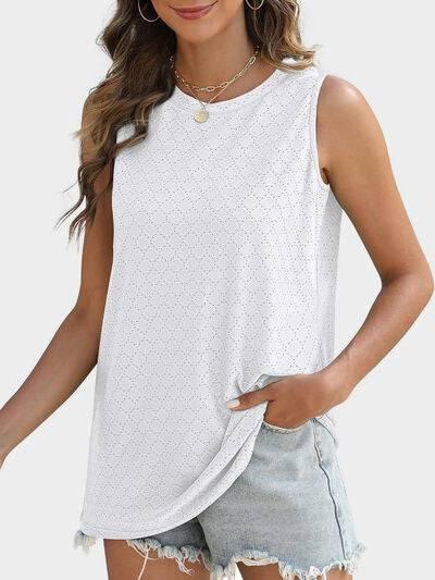 Florira Eyelet Round Neck Tank - Clothes For Her Online Store