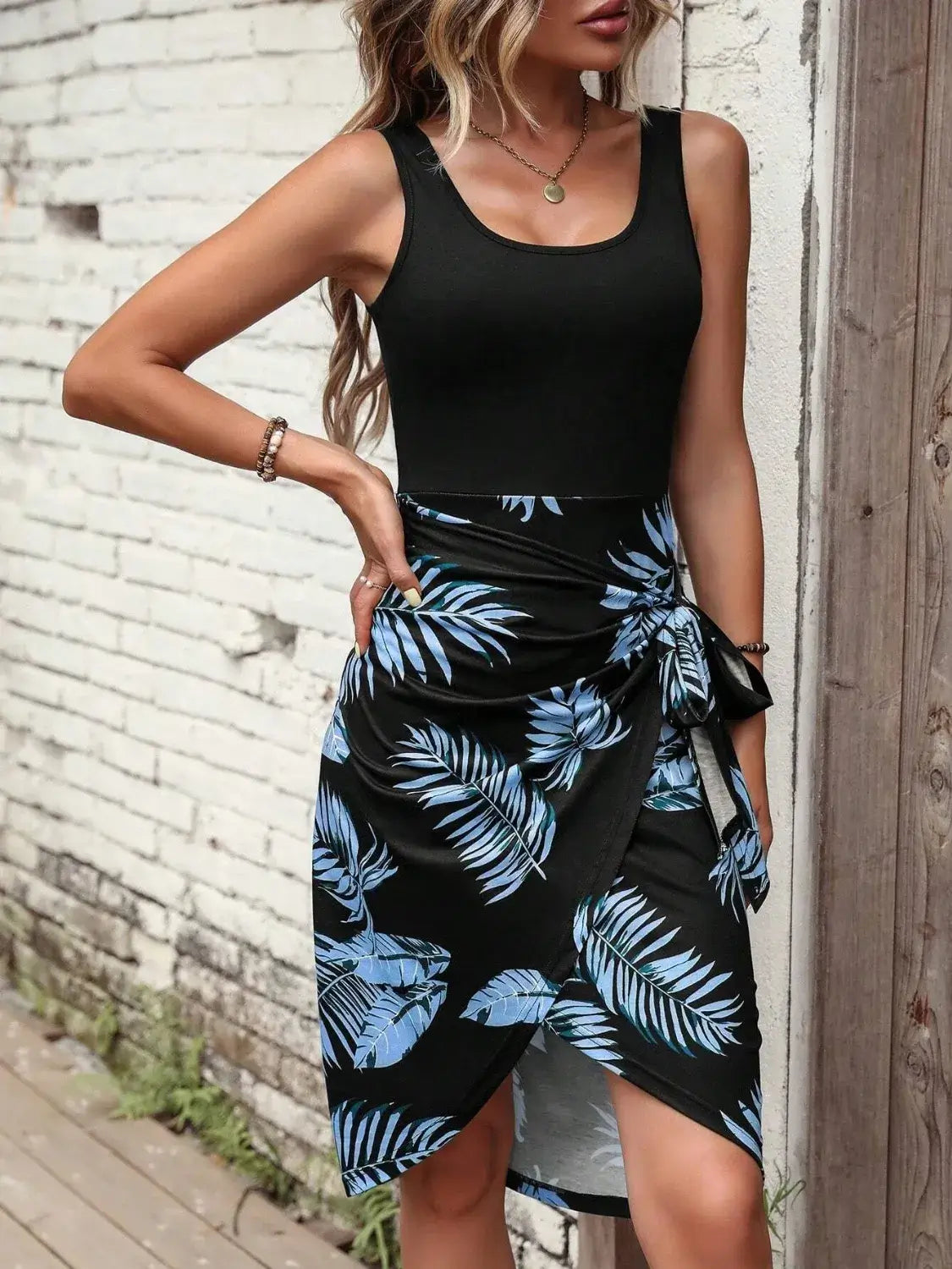 Printed Wide Strap Tank Dress