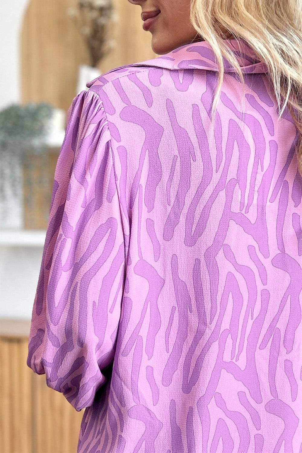 Double Take Full Size Printed Smocked Long Sleeve Blouse - Clothes For Her Online Store