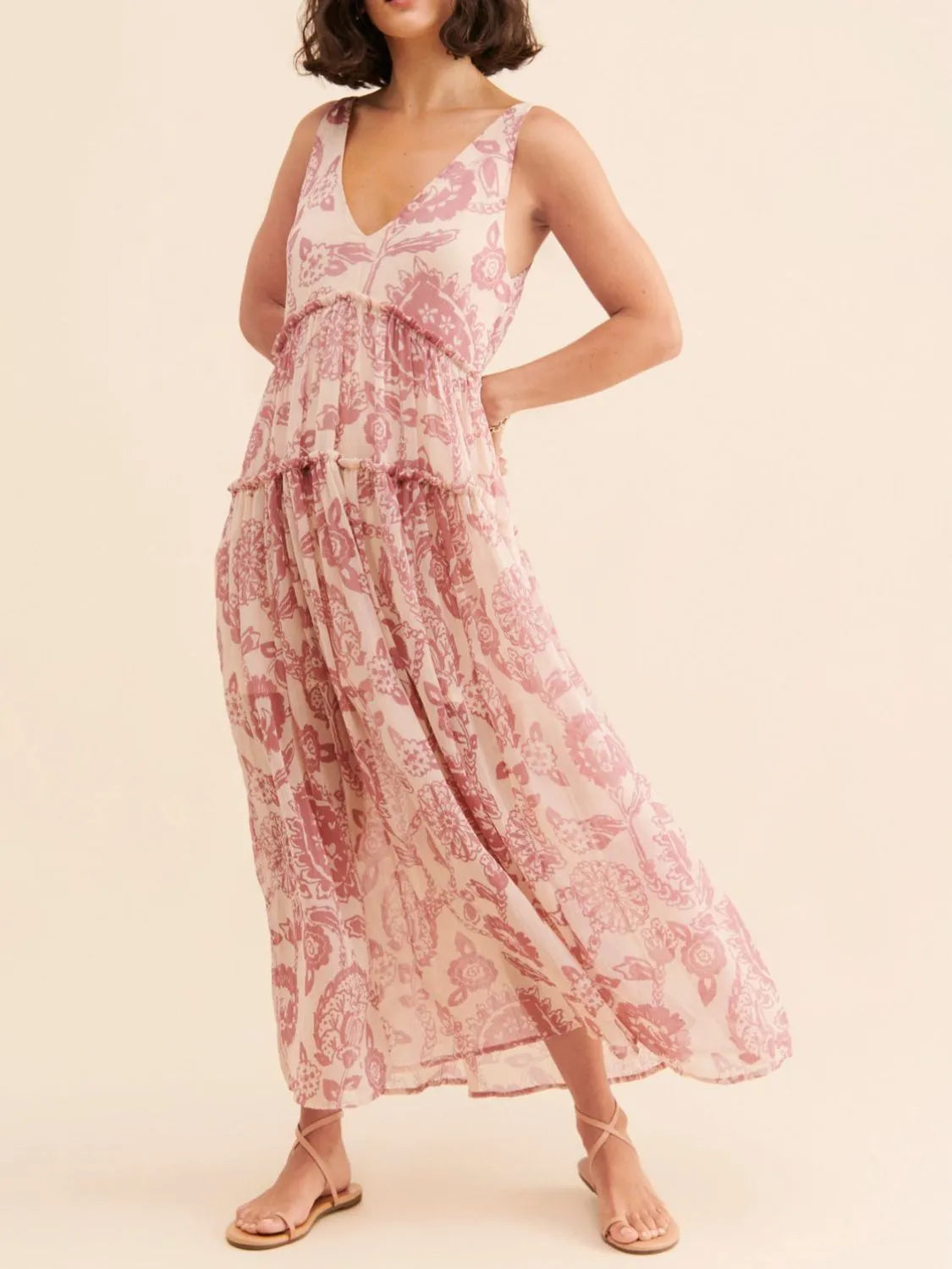 Printed V-Neck Sleeveless Dress