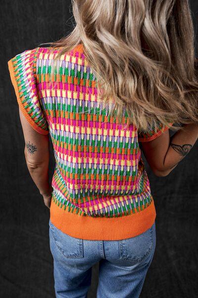 Contrast Striped V-Neck Knit Top - Clothes For Her Online Store