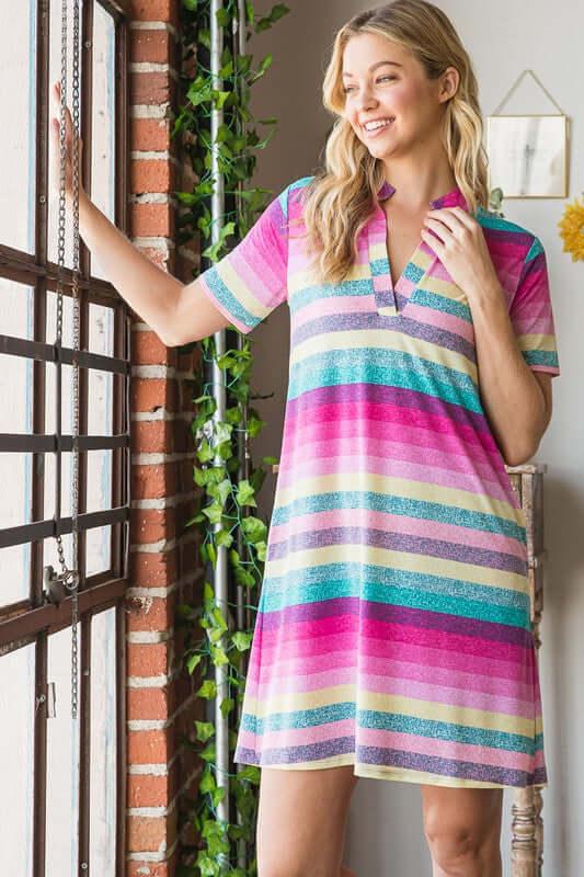 Heimish Full Size Striped Short Sleeve Mini Tee Dress Plus Size - Clothes For Her Online Store