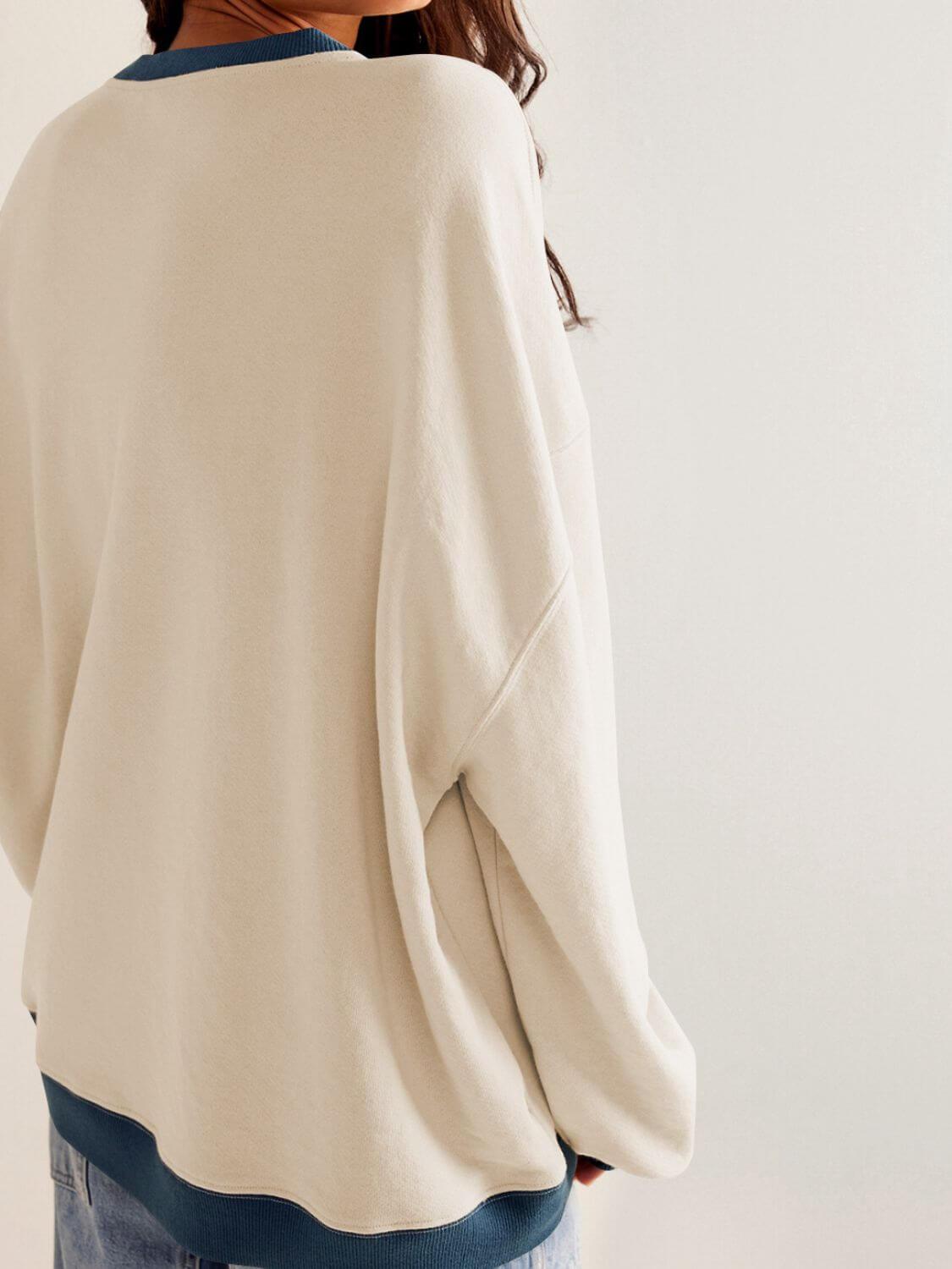 Mandy Contrast Trim Round Neck Long Sleeve Sweatshirt - Clothes For Her Online Store
