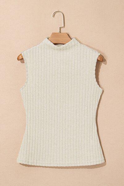 Ribbed Mock Neck Slim Tank - Clothes For Her Online Store