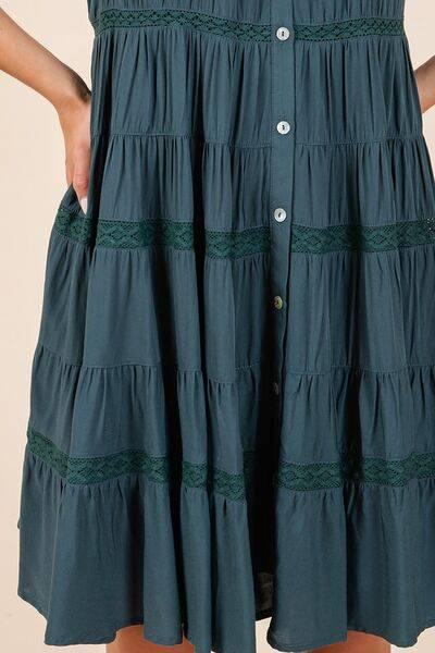Mittoshop Lace Detail Ruffled Button Down Tiered Dress - Clothes For Her Online Store