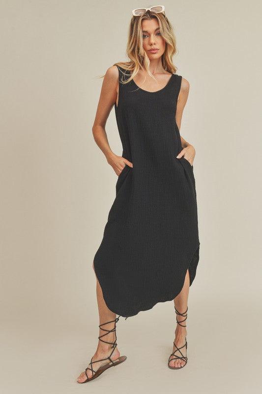 Aemi + Co Round Neck Midi Tank Dress with Pockets - Clothes For Her Online Store